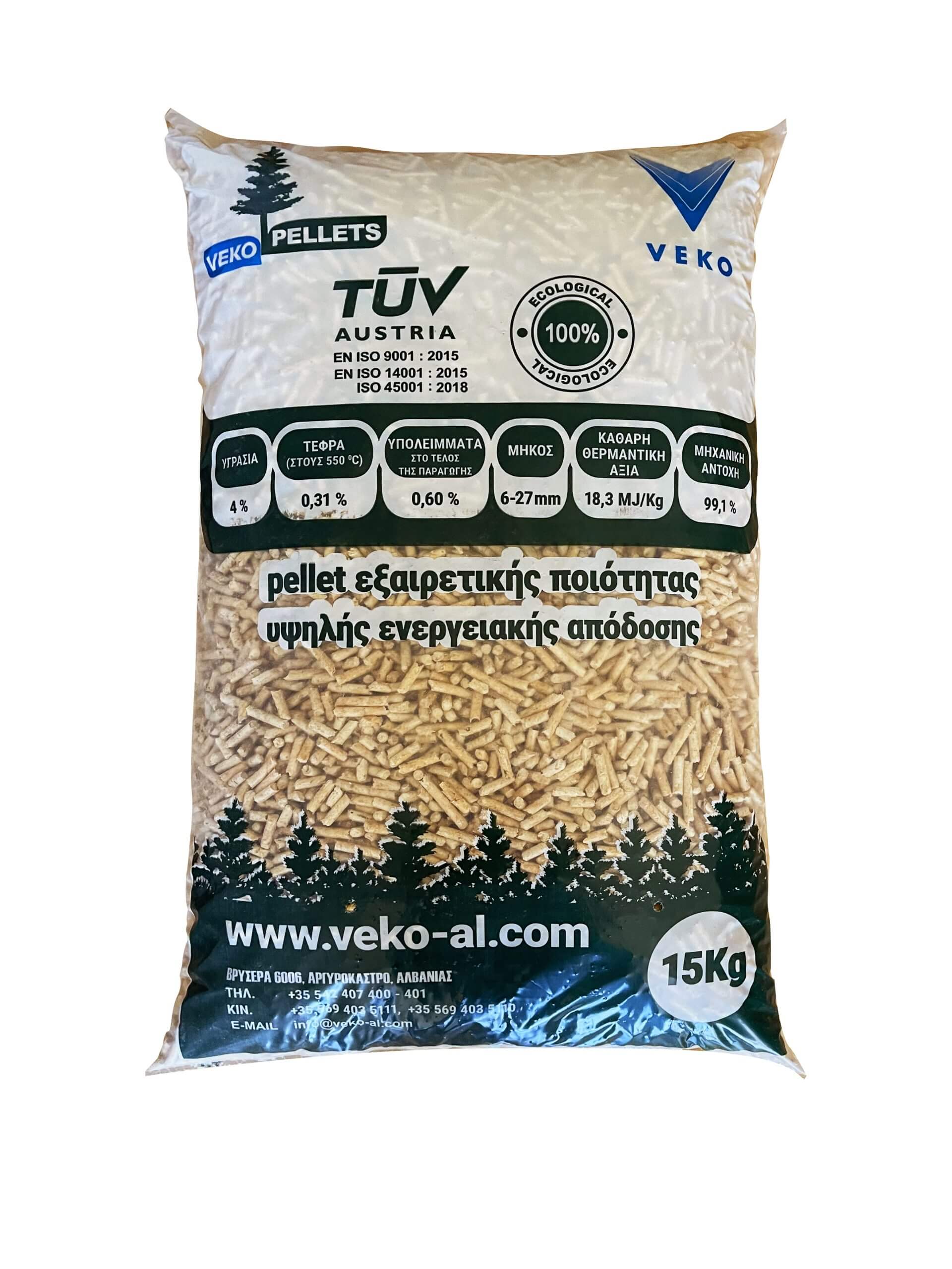 VEKO Pellet TUV σακί 15kg - Πιστοποιημένο